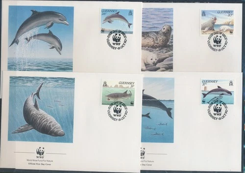 XE60183 Guernsey 1990 dolphins animals sealife FDC's used