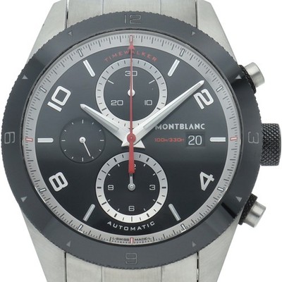 MONTBLANC TimeWalker Chronograph 43mm MB116097 Stainless Steel mensWatch bla...