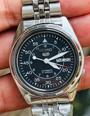 Seiko 5 Automatic Black Dial Japan Made Men's Wrist Watch Rare Vintage