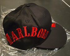 Vintage 90s Marlboro Hat Black Snap Back Embroidered Bronco On Brim Side Name