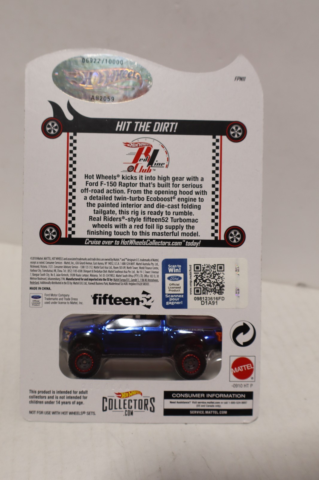 Hot Wheels RLC Blue '17 Ford F-150 Raptor 6922/10000 | eBay