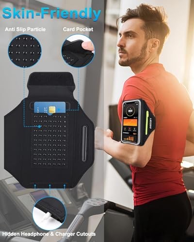 Bracelets de téléphone portable pour courir avec sangles pliables, 6,9′′ Noir et Vert-B - Photo 4 sur 13