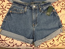 Women Size 8 High Rise Curvy Rolled Cuff Blue Denim Shorts Wild Fable NEW 