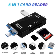 6 in 1 OTG USB Type-C & USB 3.0 Card Reader Adapter SD TF Micro SD Memory Card