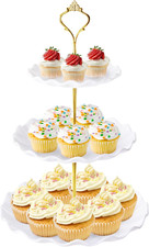 3 Tier Cupcake Stand Tower, White Plastic Cup Cake Holder for Dessert Table, ...