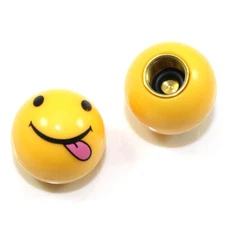 2 Custom Yellow Tounge Smile Face Air Wheel Tire Valve Caps for Bike-Motorcycle