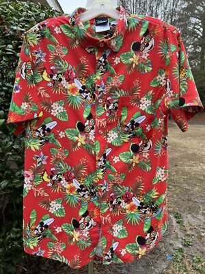 Disney Mickey Mouse Minnie Red Tropical Shirt, Hula, Luau