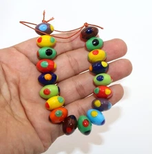 5 Strands Fancy glass beads, Multi clr beads for Jewelry making, Handmade beads.
