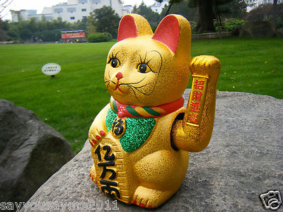招き猫 左手 15cm 古もの 瀬戸 Lucky Cat Maneki-neko 招き猫 左手