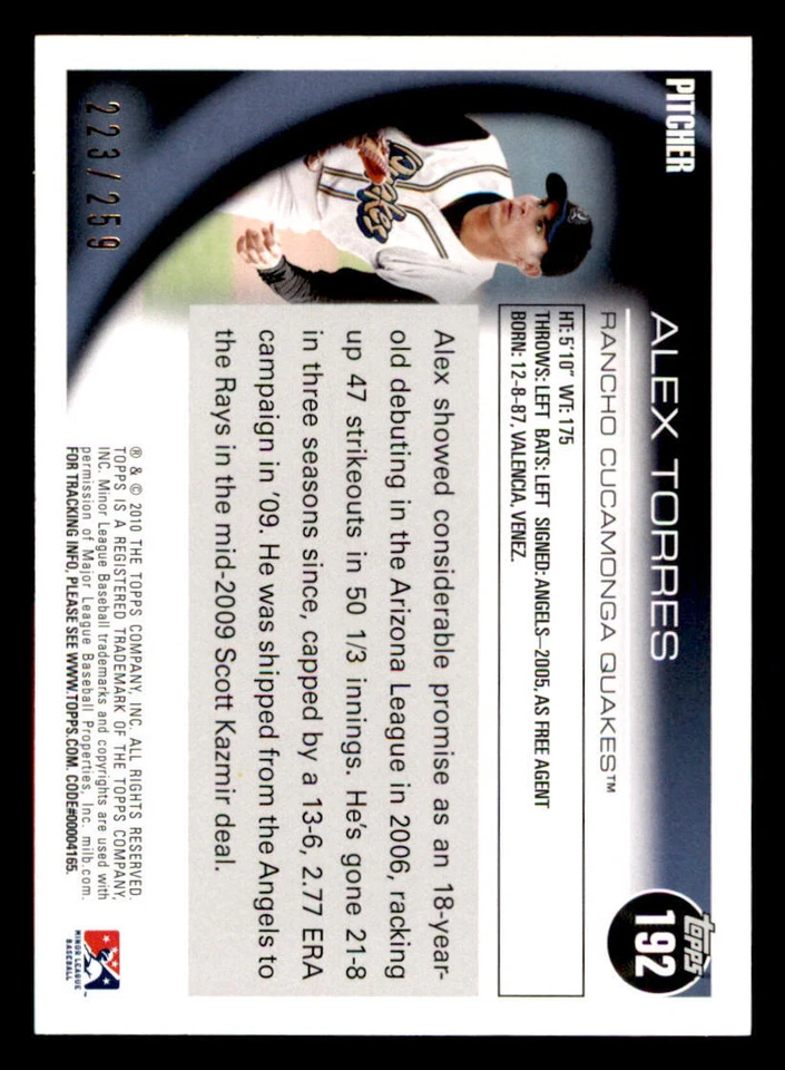 2010 Topps Pro Debut Blue #192 Alex Torres /259 - Image 2 of 2
