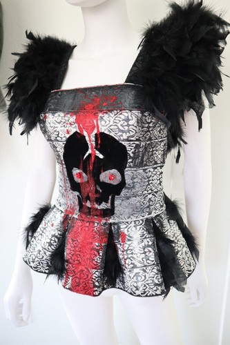 Goth Halloween Witch Skull Costume Bustier Handmade XS - Picture 3 of 7