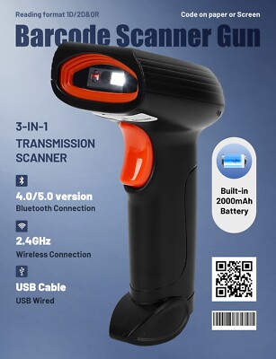 Bluetooth Barcode Scanner Automatic Reader Handhold Instant Read 2000mAh Battery