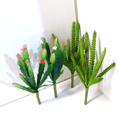 4 Pcs Artificial Plastic Grasses Flower Blooming Cactus Succulents Plants