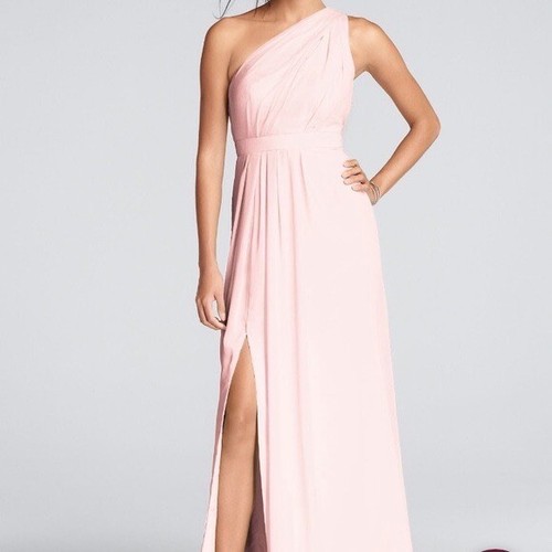 David's Bridal SZ 2 Petal Pink Long One Shoulder Bridesmaids Dress Formal |  eBay