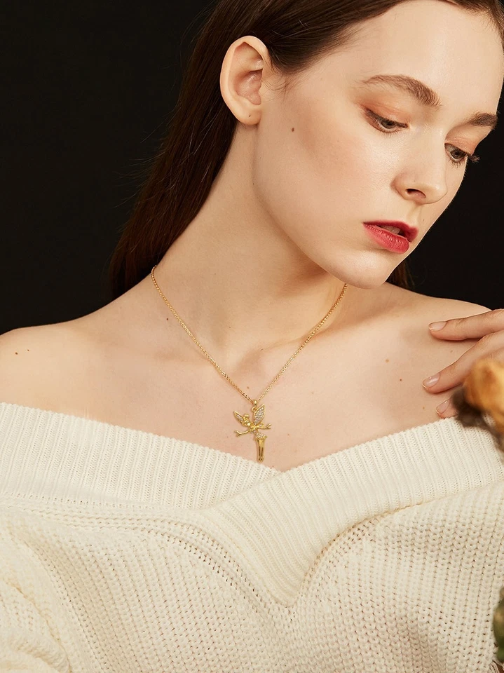 14k Gold Plated Disney Tinkerbell Fairy Wings Pendant with Cubic Zirconia - Image 3 of 4