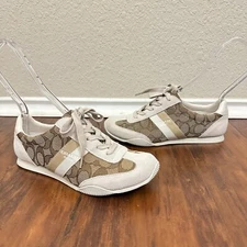 COACH Kelson Outline Sneakers Womens US 6.5B Khaki Chalk Signature Suede