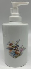 Soap Dispenser - White Porcelain decorated w/ Bird Floral - Imported