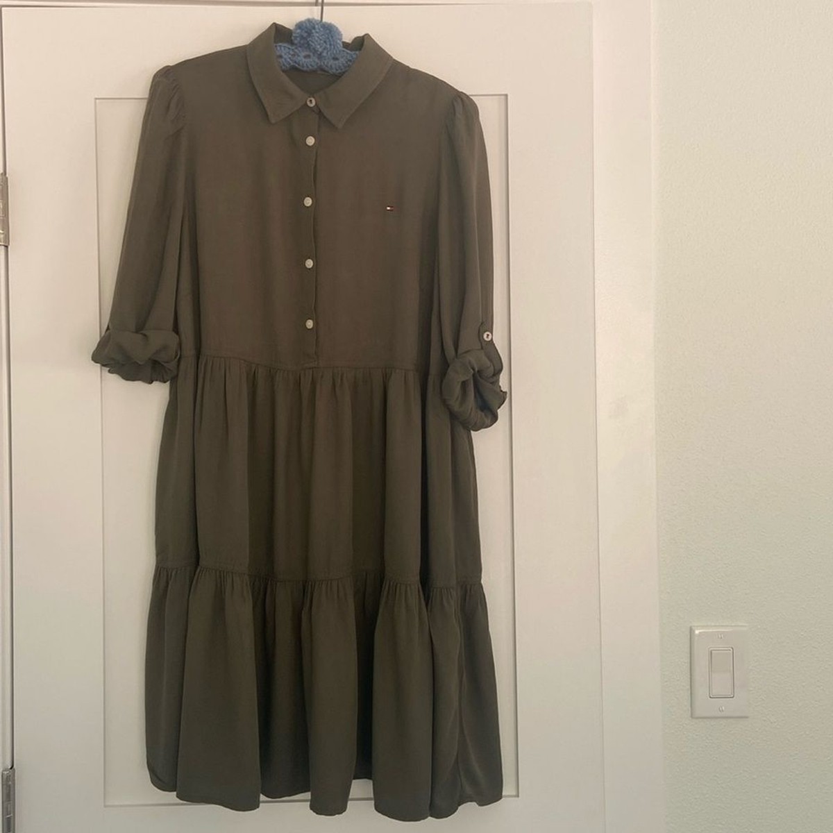 tommy hilfiger olive green dress Tommy Hilfiger Size 16 Navy/Green/White Stripe Pre-Owned Ladies Dress main image 0