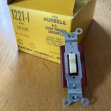 Lot of 10 Toggle Switch Hubbell 1221 A.C. Flush Single Pole NIB NOS Ivorine