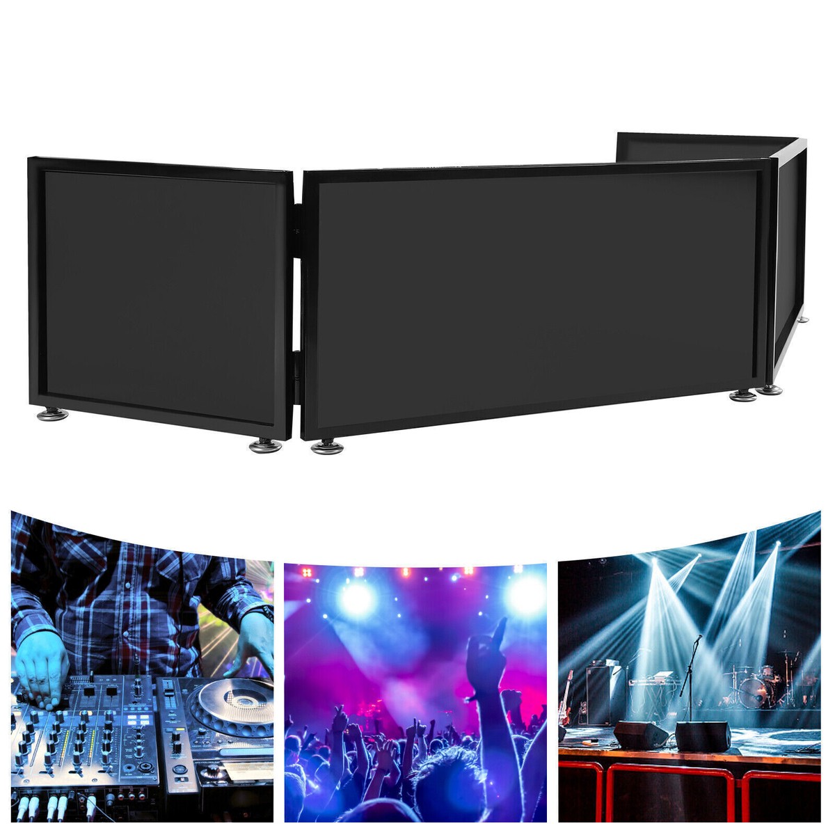 Écran/Paravent Portable 4 Sections Pour Événement - Cabine DJ / Table - Noir & Blanc Pliable