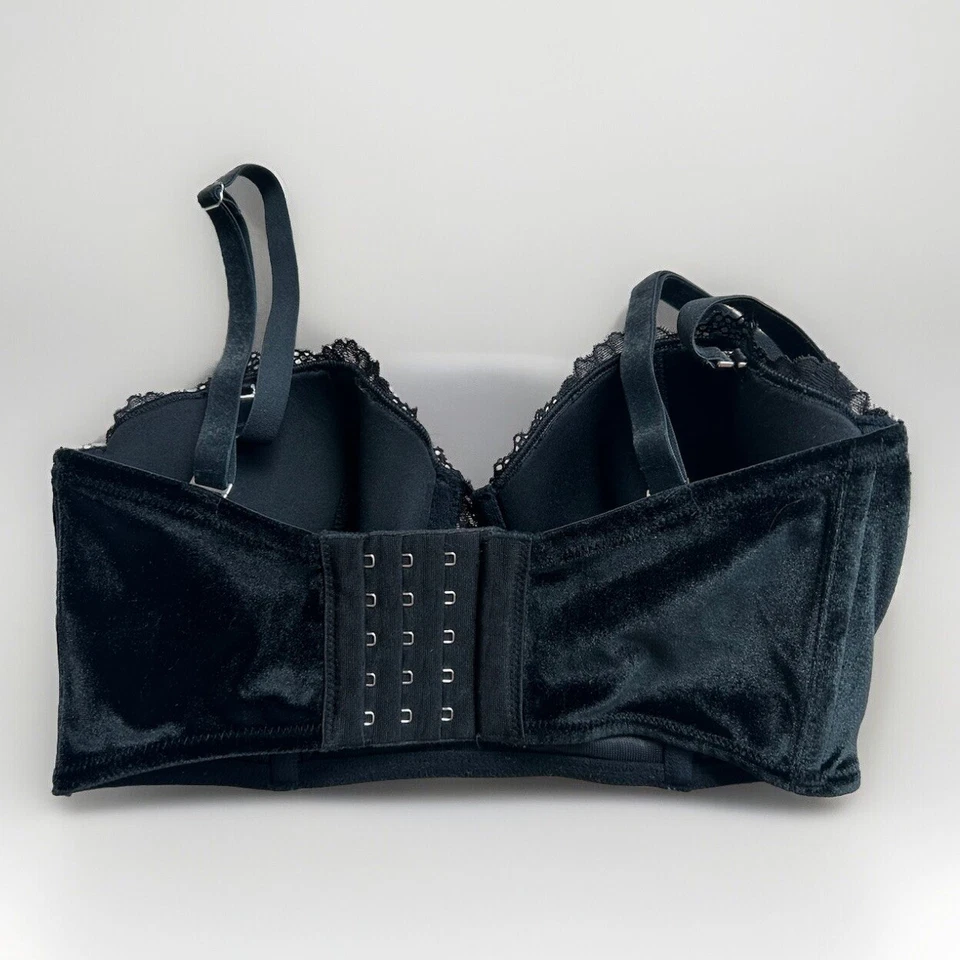 Бюстгальтер кружевной Victorias Secret Dream Angels Bandeau 32D черный бархат ведьма Хэллоуин - Изображение 3 из 4