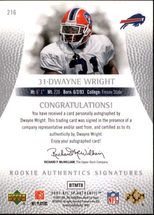 B0364- 2007 SP Authentic #215 Jordan Kent RC Auto /1199 - NM-MT - Image 2 of 2