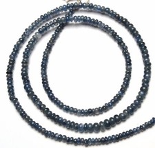 Natural Gem Burma Blue Sapphire Smooth 3-4MM Rondelle Beads Necklace 53Cts 17.5"