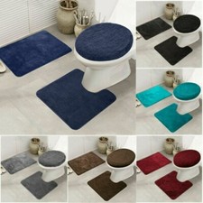 3PCS Bathroom Rug Set Bath Rug Contour Mat Lid Cover Set Non-Slip Rubber Back