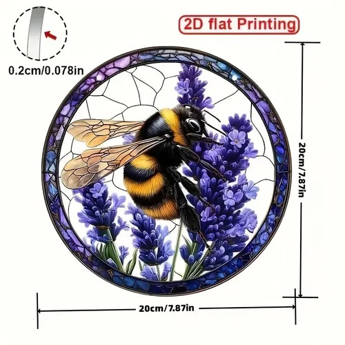 Decoración colgante efecto vitral atrapasol flor lavanda abeja *WOW* - Imagen 3 de 3