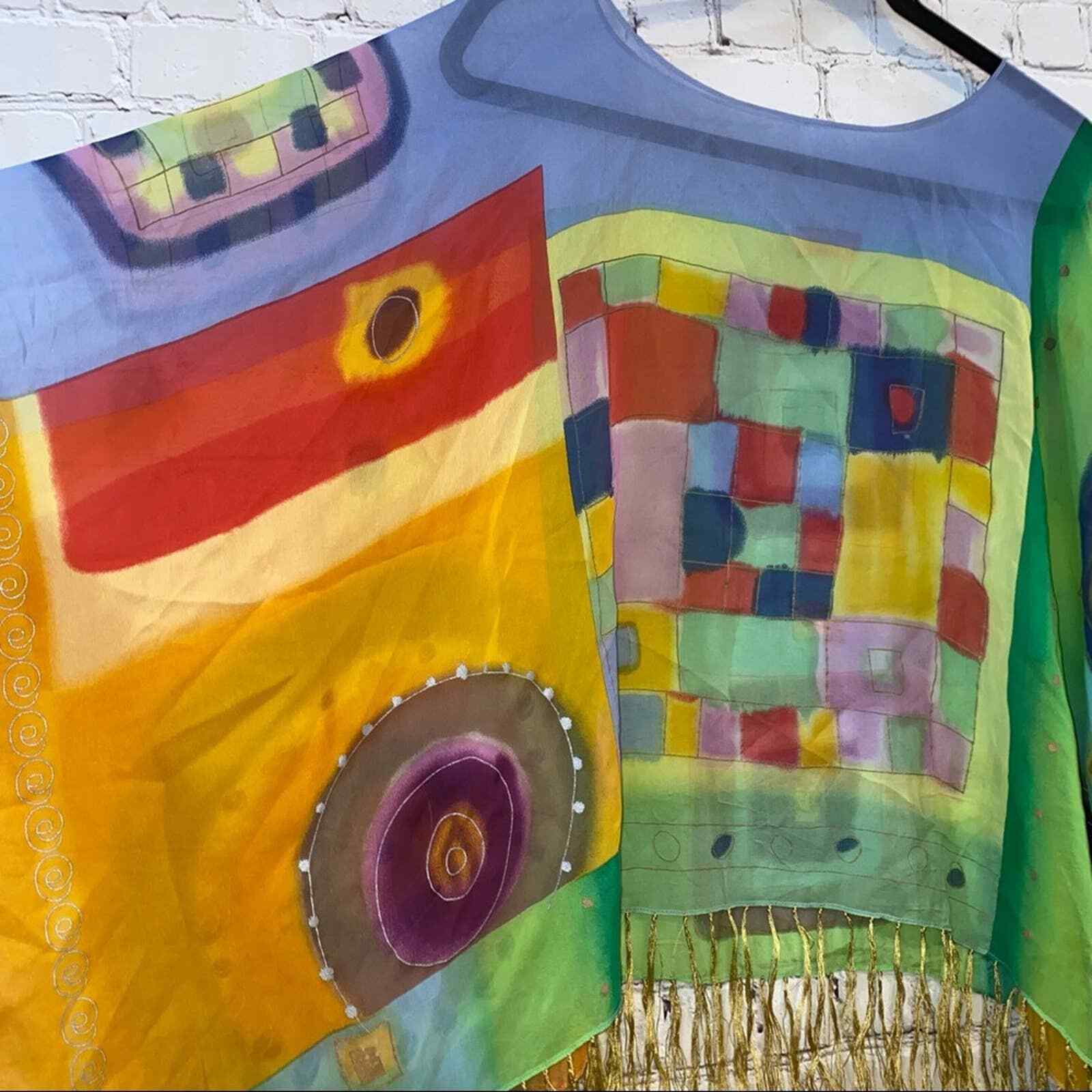 Multicolored patterned Oversized Top with Fringe - image 2