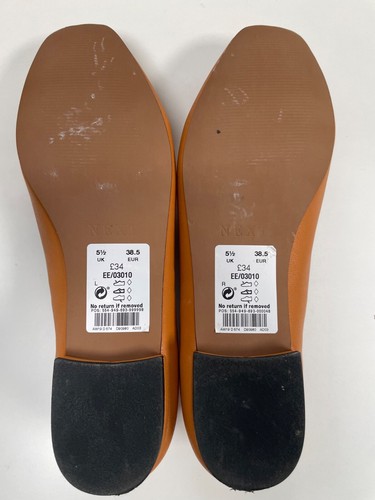 NEXT Ladies Tan Loafer Shoes UK 5.5 Slip On Flat Gold Metal Chain Comfort £34 - Picture 13 of 13
