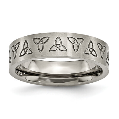Chisel Titanium Brushed 6mm Trinity Symbol Flat Band TB267