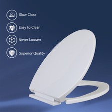 HOROW Plastic Toilet Seat Soft Close in White, No Slam Easy to Clean