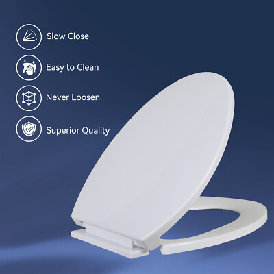 HOROW Plastic Toilet Seat Soft Close in White, No Slam & Easy to Clean