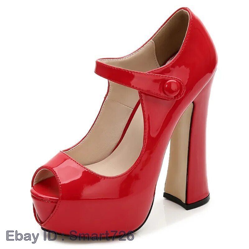 Open Toe Red Pumps Thick Heel JENN ARDOR Closed Toe Chunky Heels