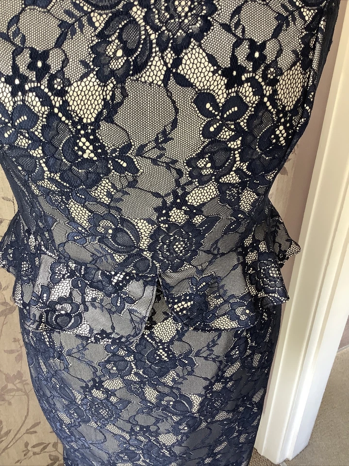 Bhs 10 Vestido Damas Azul Gris Encaje Peplum Boda Cóctel Inteligente Baile de graduación Sin mangas Foto 2 de 4