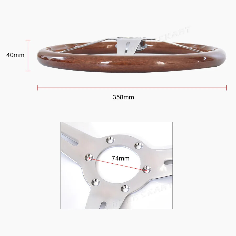 358mm Vintage Wood Steering Wheel 14inch JDM Classic Sport Wooden