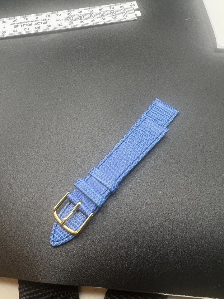 CORREA DE RELOJ DE CUERO GENUINO HIRSCH LIZARDLOOK VINTAGE AZUL 18 MM NUEVO STOCK ANTIGUO Foto 2 de 4