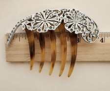 Vintage Art Deco 1920's / 1930s Aluminum Rhinestone Tortoise 3.75 " Hair Comb