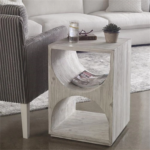 Uttermost Hans Coastal Style Fir Wood Side Table in Ivory Finish - Picture 2 of 5