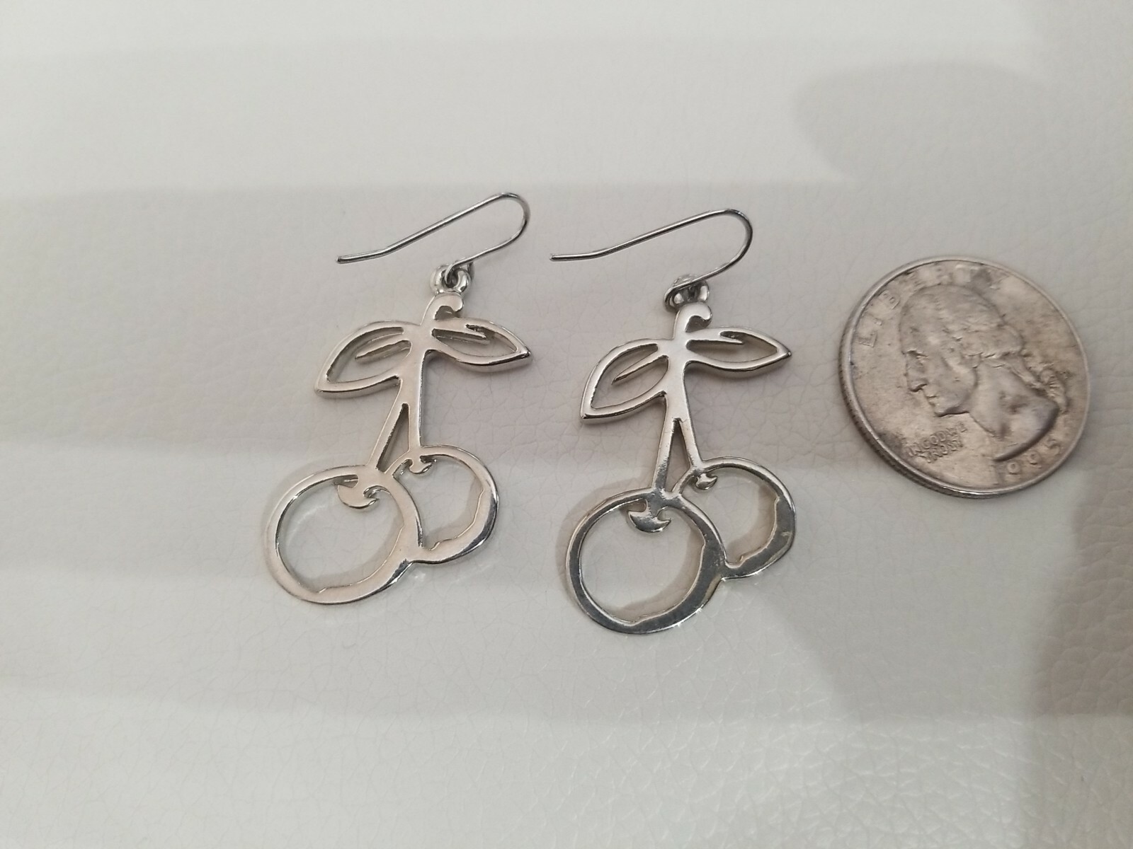 SILVERTONE  Cherry Cherries hook Dangle Earrings - image 3