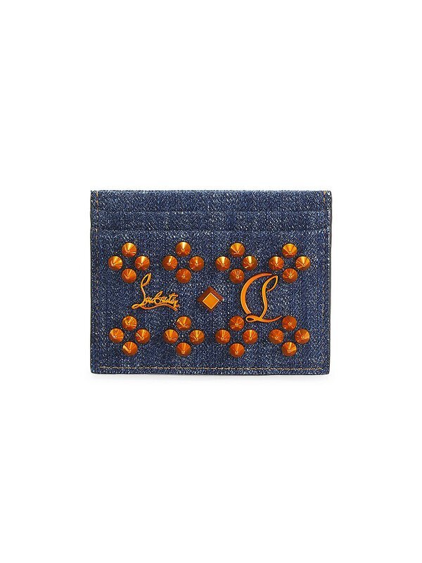 100% AUTHENTIC NEW MEN CHRISTIAN LOUBOUTIN LOUBI DENIM CARD CASE/WALLET/HOLDER 