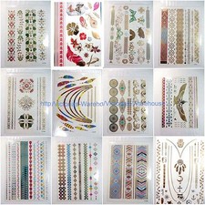 12 Sheets wholesale Metallic Gold Silver Temporary flash tattoo
