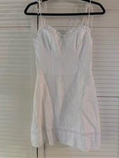 Reformation Andie White Ruffle-Trim Spaghetti Strap Linen Mini Dress