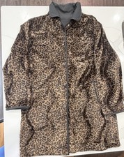 Leopard Print Faux Fur Coat Women  s XL Reversible Animal Print Jacket