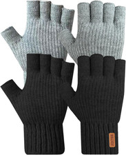 2 Pairs Thick Fingerless Gloves for Men Women - Winter Warm Half Finger Gloves f