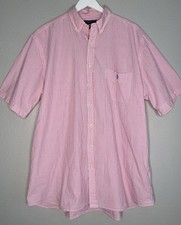 Polo Ralph Lauren XLT Pink White Striped Seersucker Shirt RL Untucked Fit Cotton
