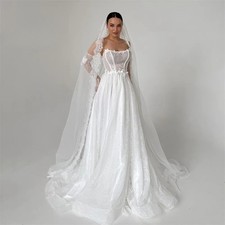 Strapless Sleeveless A-Line Wedding Dress Appliques Sweep Train Floor Length