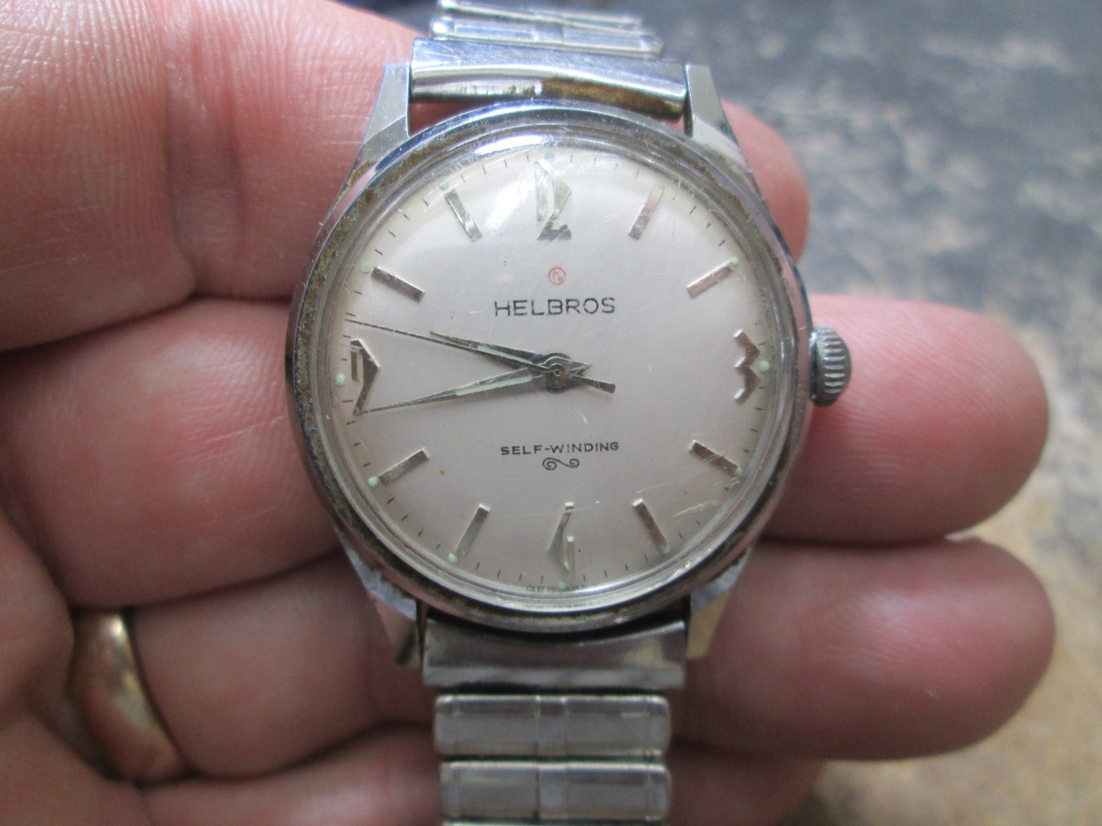 Helbros Stainless Back Automatic Running Wristwatch Starts And Stops