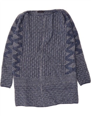 Marks & Spencer Damen Pullover Pulli U-Boot-Ausschnitt UK 10 Small blau geometrisches Muster AM02